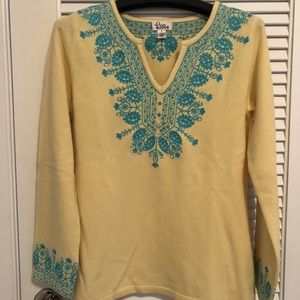 Lilly Pulitzer Yellow & Turquoise Cashmere Sweater